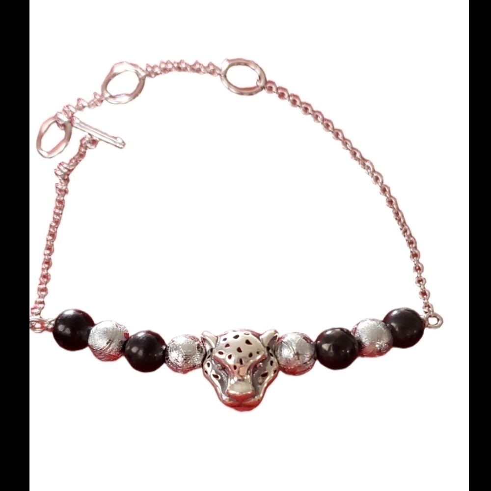 Shungite Leopard Head Sterling Silver Bracelet